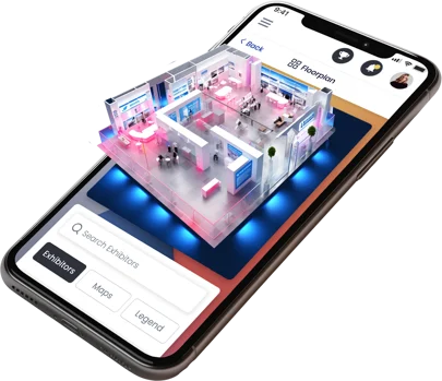 Content and media showcase interface with interactive floor plan